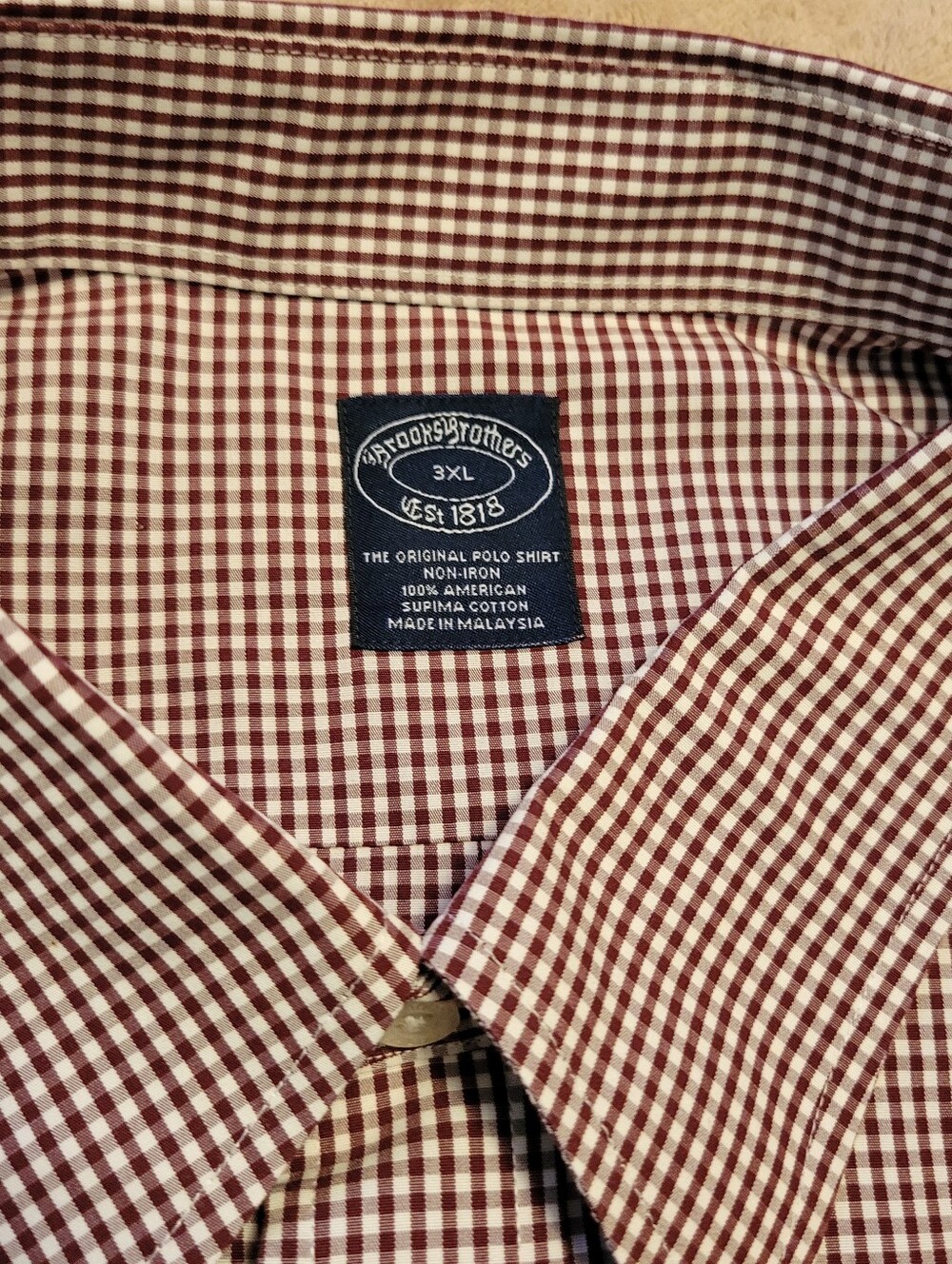 NWT Brooks Brothers Mens Burgundy and White Cotton Non Iron Button-Down Shirt